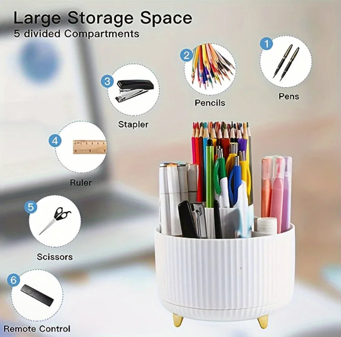 360° Rotating Pencil Holder – Stylish and Functional Organizer