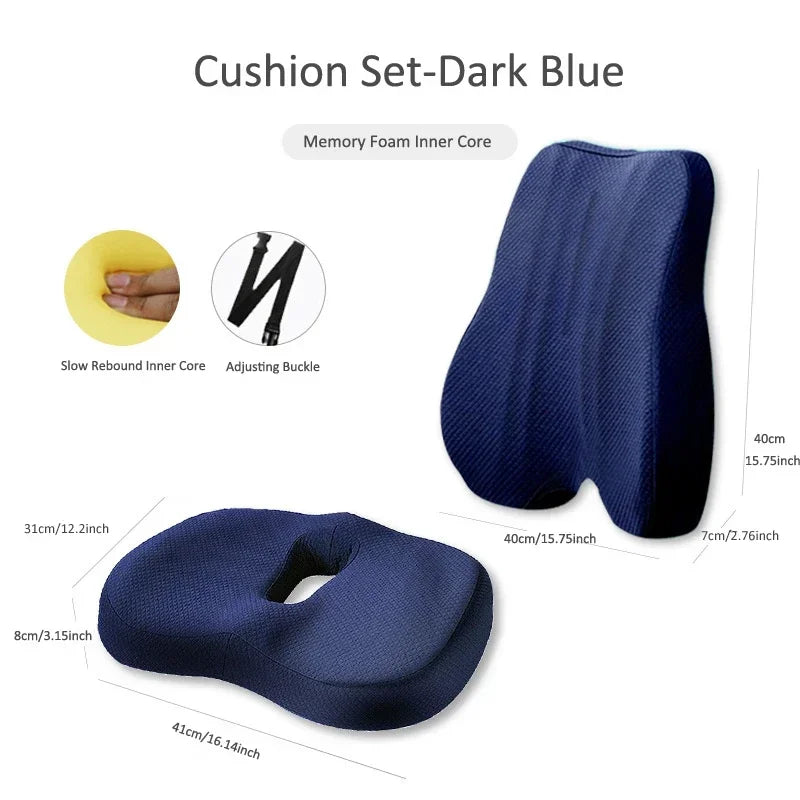 Memory Foam Seat & Back Support Pillow Set