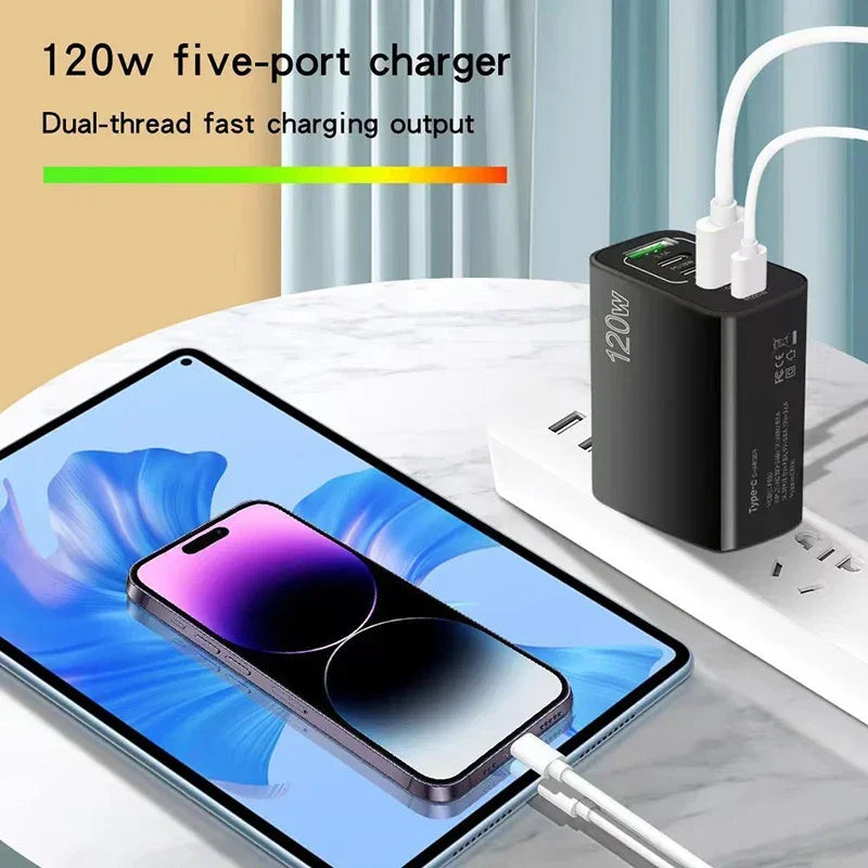 120W Fast Charger with 5 USB Ports