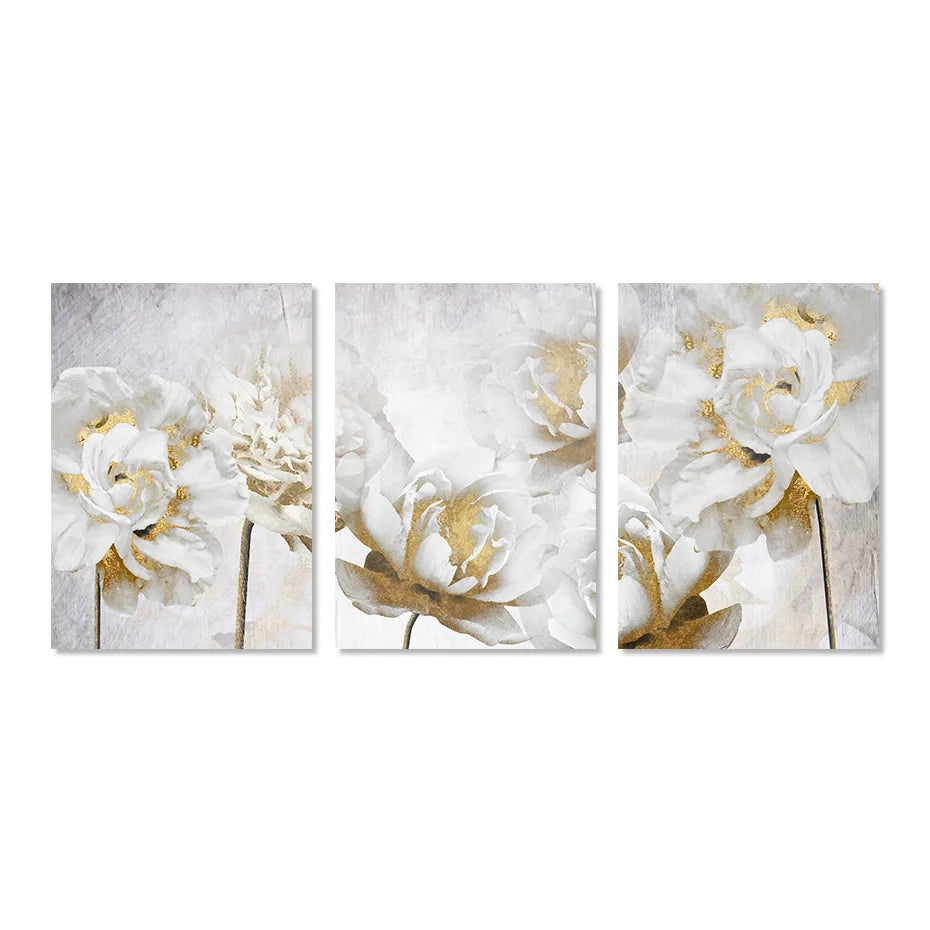 Abstract Gold White Blooming Floral Wall Canvas