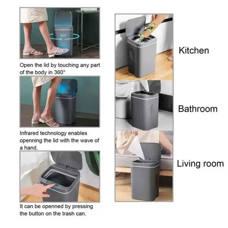 16L Touchless Sensor Trash Can with Lid