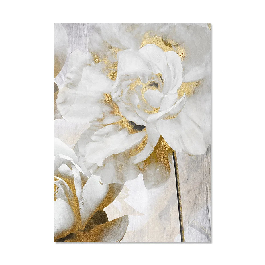 Abstract Gold White Blooming Floral Wall Canvas