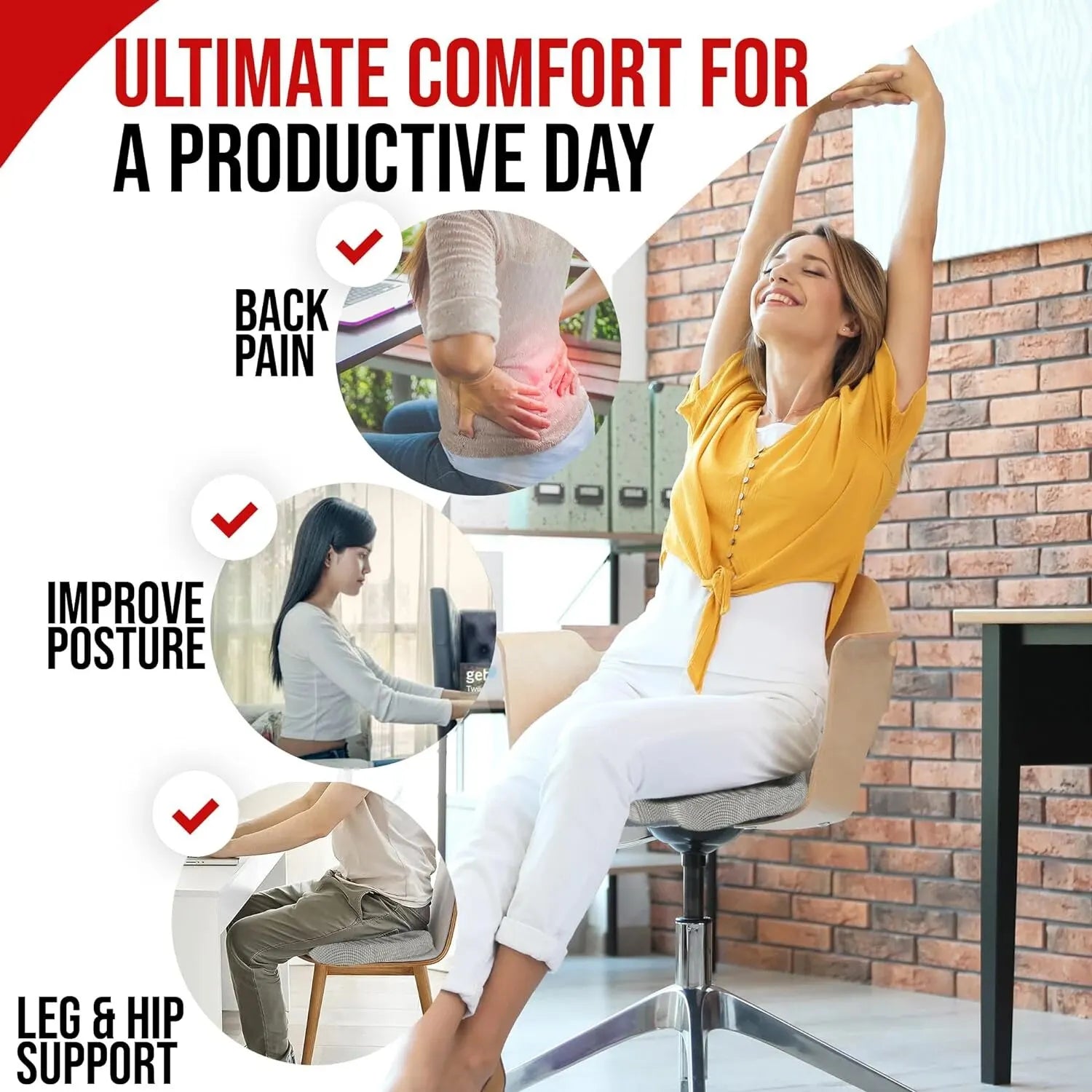 Ergonomic Memory Foam Office Chair Cushion