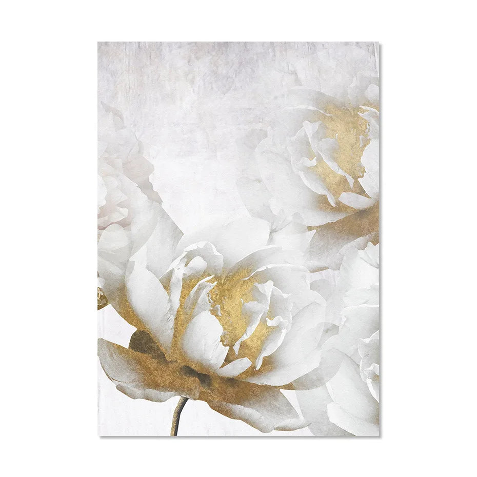 Abstract Gold White Blooming Floral Wall Canvas