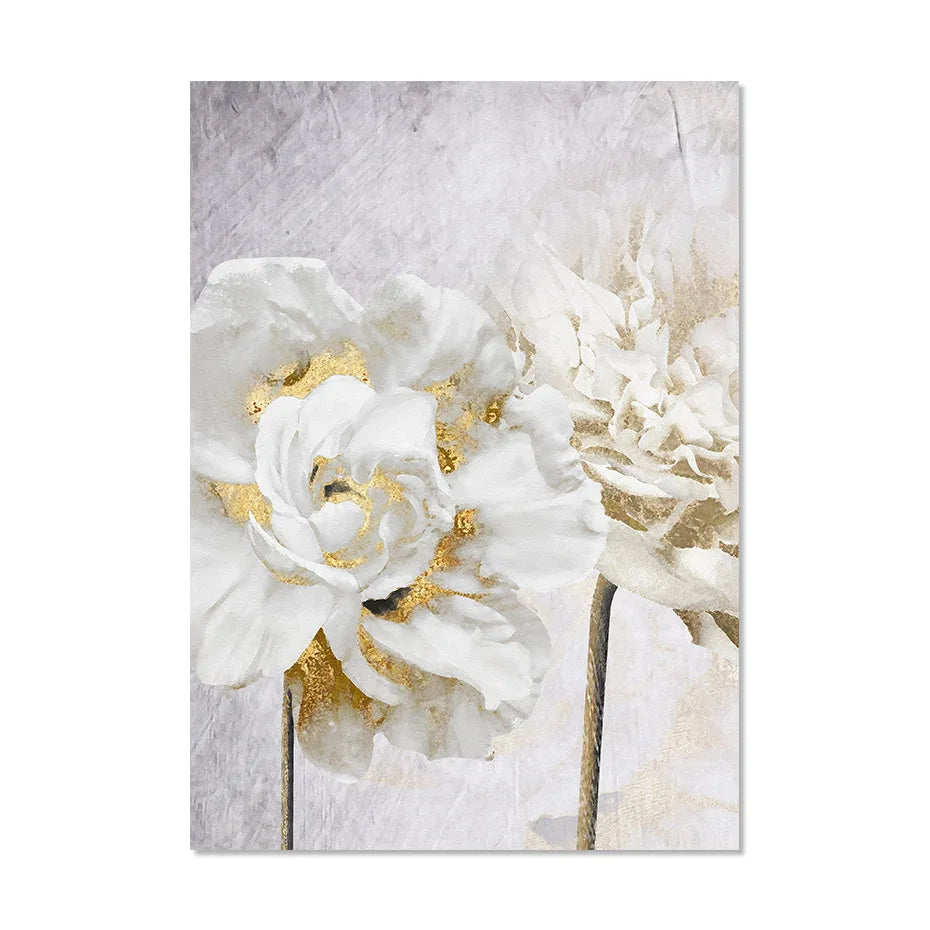 Abstract Gold White Blooming Floral Wall Canvas