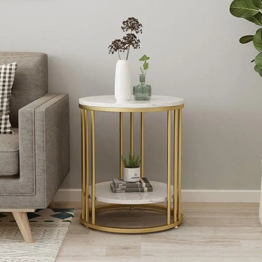 White Marble Side Table with Gold Frame – Modern Coffee Table & Nightstand